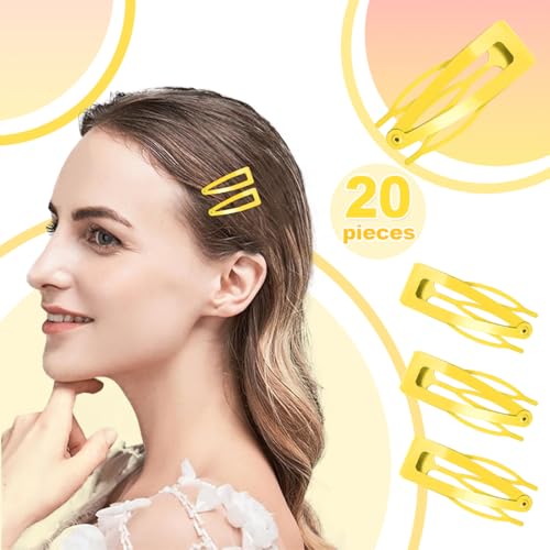 20 Pcs Snap Hair Clips for Women Snap Hair Barrettes Double Grip Hair Clips 3 Prong Clips for Hair Barrettes for Women Girls (Yellow) - color: Yellow