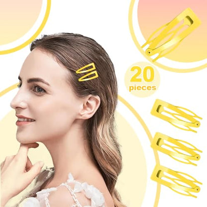20 Pcs Snap Hair Clips for Women Snap Hair Barrettes Double Grip Hair Clips 3 Prong Clips for Hair Barrettes for Women Girls (Yellow) - color: Yellow