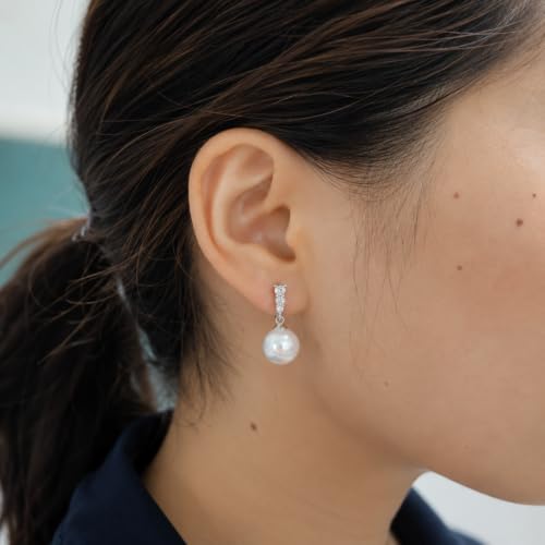 Pearl Clip on Earrings for Women - 14K Gold Silver Plated Cubic Zirconia Non Pierced Ear Clips Jewelry Gifts for Wedding Bridal Party Gifts - color: Silver -1 line CZ