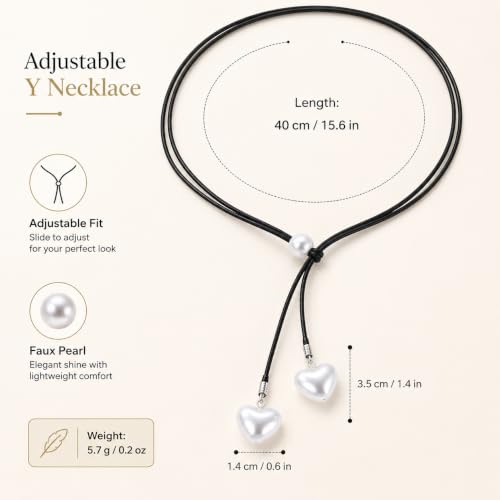 A Bohemian Style Heart Faux Pearl Leather Cord Necklace Y Drop Necklace Black Leather Wrap Choker Necklace Gothic Tie Up Necklace Chain Jewelry for Women