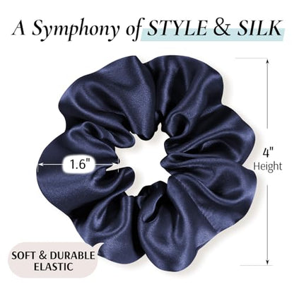 Zenssia Silk Scrunchies for Hair, Mulberry Silk Hair Ties for Women and Girls, No Damage Elastic Ponytail Holders（Black, Navy, Silvergrey） - color: Black Navy Silvergrey