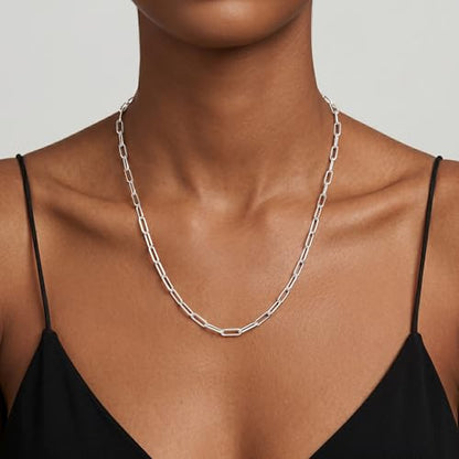 S925 Sterling Silver Necklace for Women, 5mm Sterling Silver Paperclip Chain Necklace Thick Sturdy Colourfast Necklaces Jewelry for Women 16/18/20/22 Inch - color: Silver