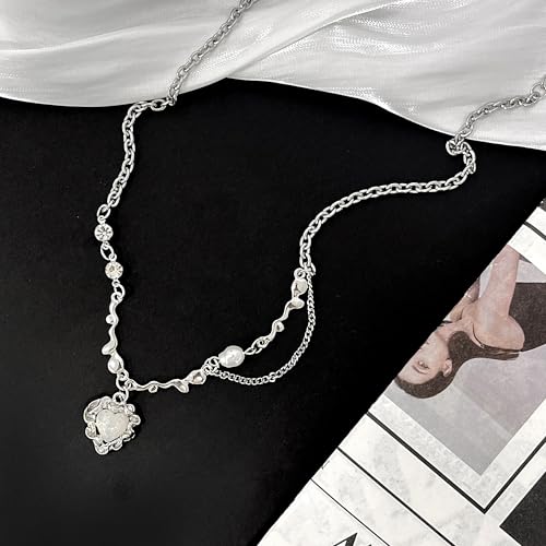 Irregular Heart Necklace for Women Y2k Pink Zircon Pearl Diamond Women's Fashion Pendant Hot Fashion Pink Jewelry for Women - color: Style19