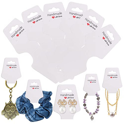 200PCS Bracelet Display Cards Necklace Holder Cards Self Adhesive Jewelry Packaging Selling Card for Small Business (White, 1.8x4.7 inches) - color: White