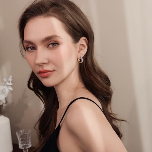 Turquoise Hoop Earrings for Women/Men 18K Real Gold Plated Cubic Zirconia Hoop Earrings Hypoallergenic Cartilage Ear Jewelry - color: Regular