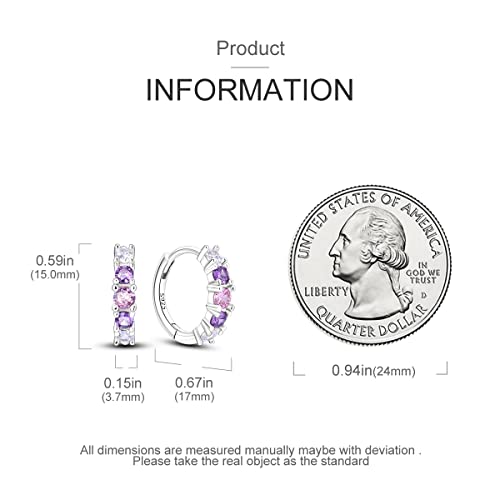 Parmuz 925 Sterling Silver Butterfly Huggies Hoop Earrings for Woman | Gold Plated Cubic Zirconia Star Moon cross Twisted huggie Hoop Post Chunky Small Tiny cuff Snake Heart Earring Gift for Her - color: Purple earring