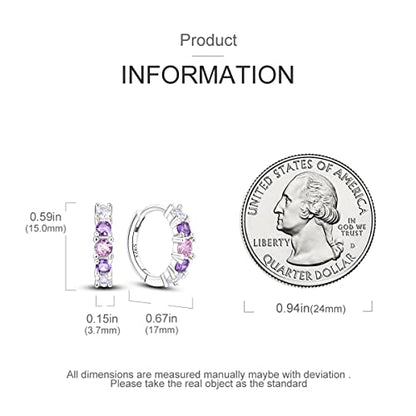Parmuz 925 Sterling Silver Butterfly Huggies Hoop Earrings for Woman | Gold Plated Cubic Zirconia Star Moon cross Twisted huggie Hoop Post Chunky Small Tiny cuff Snake Heart Earring Gift for Her - color: Purple earring