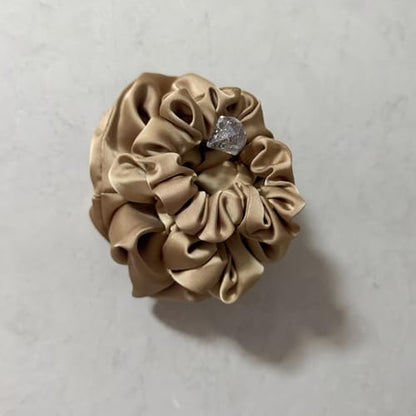 3 Pieces Satin Scrunchies Set for Hair No Crease Elastic Hair Ties for Women and Girls (Light Brown) - color: Light Brown