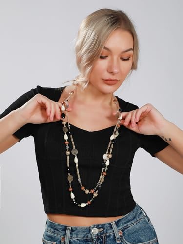 Bocar Long Necklaces for Women Trendy, Boho Layered Crystal Beaded Collar Necklaces for Women, Fashion Statement Necklaces Jewelry - color: Diva Blue