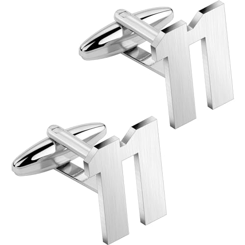 AMITER Mens Cufflinks with Number, Classic Silver Personalized Cuff Links for Men, Sport’s Day Casual or Formal Shirts - style: 11