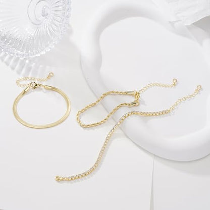 Turandoss Gold Bracelets for Women - Dainty 14K Gold Plated Tennis Bracelet | Stackable Cross Beaded Set, Twisted Rope Chain, Snake Paperclip Chain, Knot Cuff Bracelets for Women, Jewelry Gifts - color: Snake Tennis Set