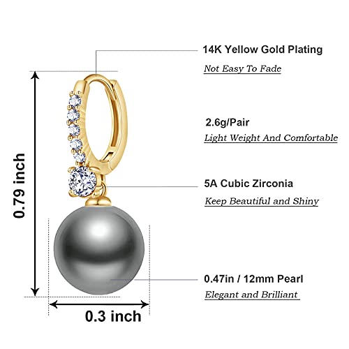 Pearl Earrings for Women 14K Gold Plated Hypoallergenic Pearl Earrings 5A Cubic Zirconia Dangle Earrings Elegant Jewelry - color: 2-Gold-black