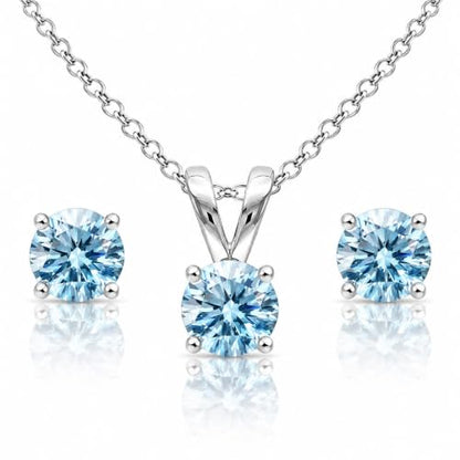 B. BRILLIANT Sterling Silver Small Dainty Crystal Solitaire Necklace & Stud Earrings Birthstone Jewelry Set for Women Bridesmaids - color: March - Light Blue