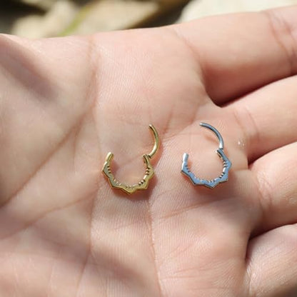 16G Septum Ring Hinged Septum Clicker Nose Ring Septum Piercing Jewelry - color: Flower-silver, size: 10mm