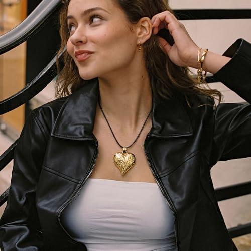 Boho Necklace for Women Large Pendant Necklace Boho Long Choker Leather Gold Necklace Vintage Earthy Jewelry Trendy
