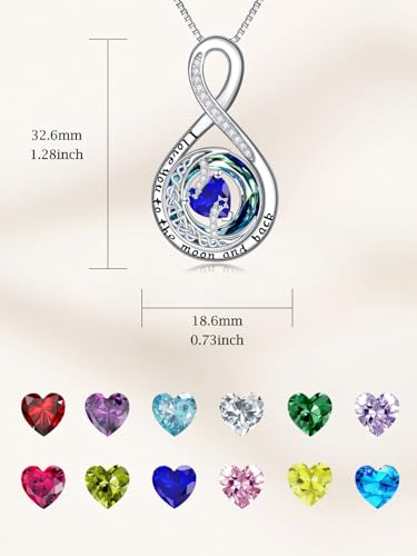 TOUPOP Birthstone Necklace for Women 925 Sterling Silver Moon and Star Pendant Necklaces I Love You to the Moon and Back Jewelry Anniversary Birthday Gifts for Her Wife Girlfriend Mom - color: 09-Sept-Sapphire