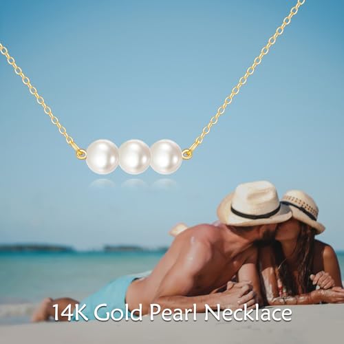 KECHO 14K Real Gold Beads Pendant Necklace Solid Yellow Gold Jewelry Anniversary Birthday Gifts for Women - color: 3 White