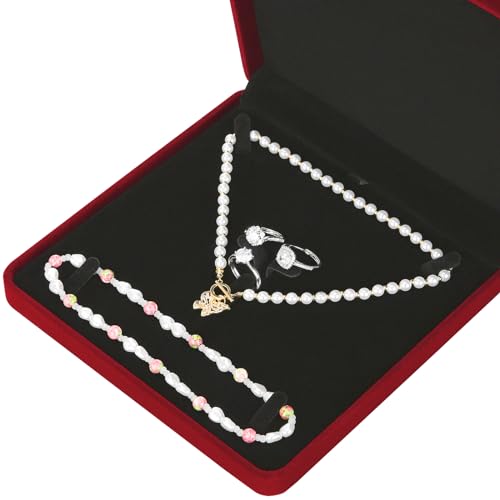 LETURE Velvet Jewelry Set Box, Velvet Gift Box for Bracelet Necklace Earring Ring (Red) - color: Red