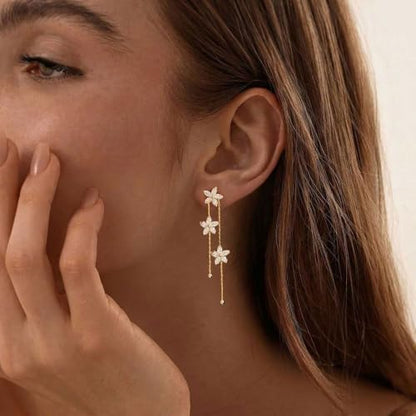 Dangle Earrings for Women, Formal Teardrop Drop Earrings Dainty Wedding Bridal Dangling Earrings 14k Gold Plated Long Gold Earrings for Women Trendy Hypoallergenic Waterproof Prom Jewelry - color: Gold-Flower