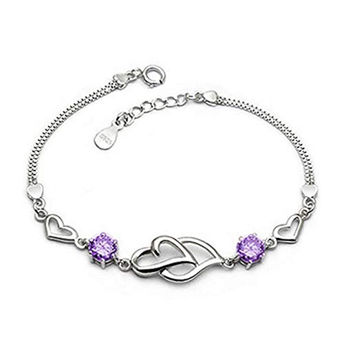 kelistom 925 Sterling Silver Bracelets for Women Teens, Love Heart Charm Chain Bracelet Bangle Fashion Jewelry Gifts - color: purple heart-1