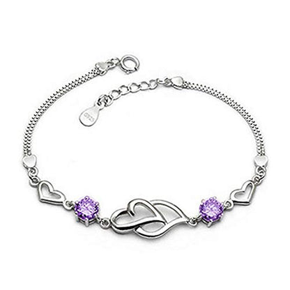 kelistom 925 Sterling Silver Bracelets for Women Teens, Love Heart Charm Chain Bracelet Bangle Fashion Jewelry Gifts - color: purple heart-1