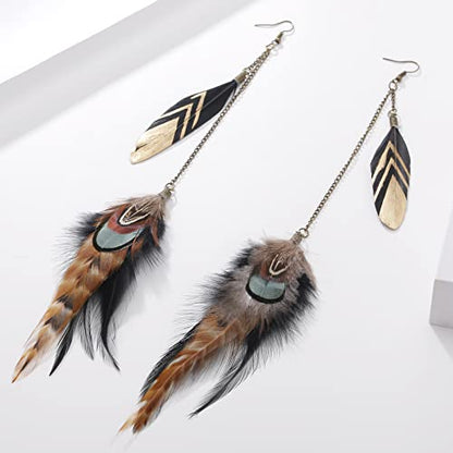 RUOFFETA Long Feather Earrings for Women, Boho Bohemian Earrings Multicolor Tassel Handmade Feather Earrings for Women Dangling - style: Style K