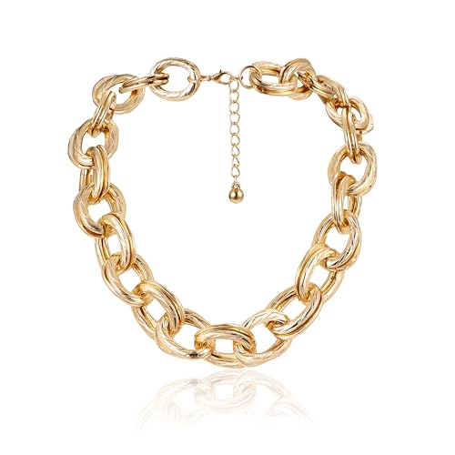 Magitaco Chunky Choker Necklace for Women, Cuban Link Chain Thick Statement Necklace, Big Double O Link Necklaces Women's Trendy Jewelry for Ladies - color: Gold plated