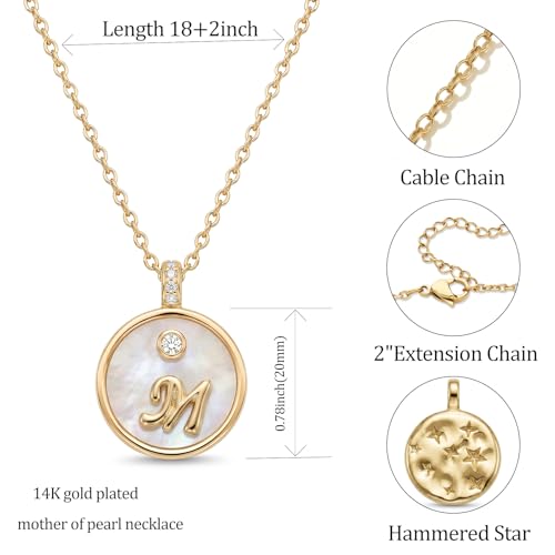 Initial Necklaces for Women Mother of Pearl Gold Letter Necklace Pendant - color: Letter M