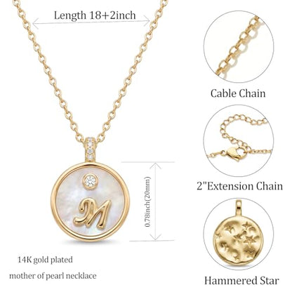Initial Necklaces for Women Mother of Pearl Gold Letter Necklace Pendant - color: Letter M
