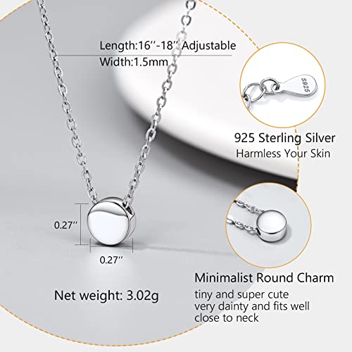 PROSILVER 925 Sterling Silver Necklace for Women Dainty Pendant Necklace | Hypoallergenic 925 Sterling Silver, Cute Small Pendant, Star/Heart/Moon/Triangle/Bar/Round Necklace Silver with Gift Box - color: 01 Sliver, style: 04 Round
