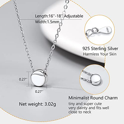 PROSILVER 925 Sterling Silver Necklace for Women Dainty Pendant Necklace | Hypoallergenic 925 Sterling Silver, Cute Small Pendant, Star/Heart/Moon/Triangle/Bar/Round Necklace Silver with Gift Box - color: 01 Sliver, style: 04 Round