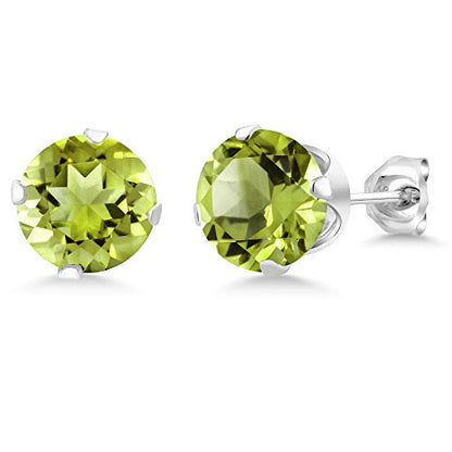 Gem Stone King 2.00 Cttw Green Peridot Stud Earrings For Women Men | 925 Sterling Silver | Gemstone Birthstone | Round 6MM