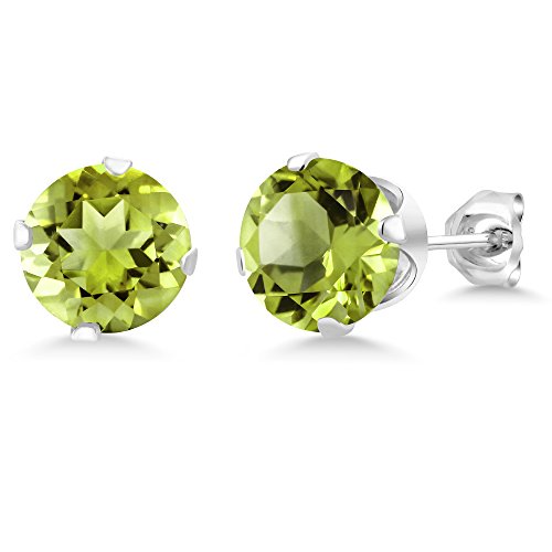 Gem Stone King 2.00 Cttw Green Peridot Stud Earrings For Women Men | 925 Sterling Silver | Gemstone Birthstone | Round 6MM