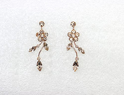 Faship Gorgeous Rhinestone Crystal Floral Necklace Earrings Set - color: Champagne