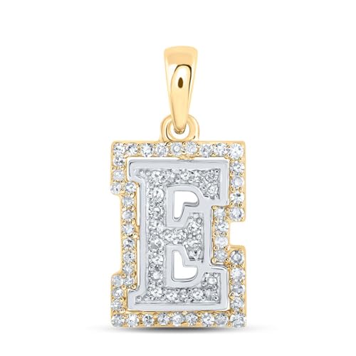 Sonia Jewels Solid 10K Yellow and White Gold Two Tone Real Natural Diamond Womens A-Z Initial Letter Pendant Charm for Necklaces 1/6 Carat (.17 Cttw) - style: E - 10k White and Yellow Gold