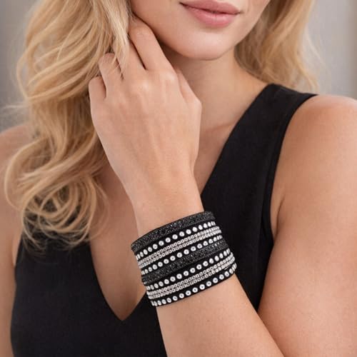 Long tiantian Leather Wrap Bracelets for Women Boho Multi Layered Bracelets Western Jewelry Hot Pink Accessories Birthday Gifts - color: black