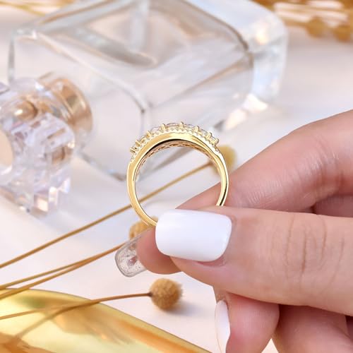 Newshe Jewellery Moissanite Wedding Bands for Women Eternity Ring 925 Sterling Silver Engagement Anniversary Stacking Size - color: Cubic Zirconia-18k Yellow Gold Plated