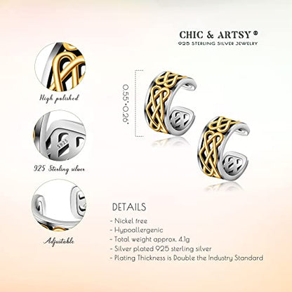 CHIC & ARTSY 925 Sterling Silver Ear Cuffs for Women, Non Piercing Clip On Cartilage Cuffs, Adjustable Fake Conch & Helix Earrings, Gold Plated & Oxidized Various Styles - color: ear cuff #13