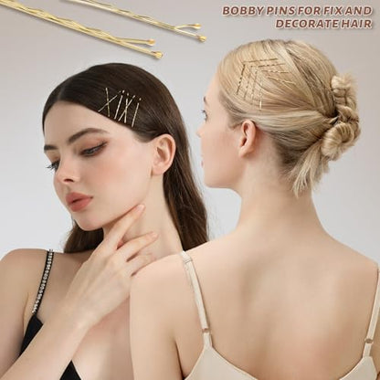 Teenitor 300pcs Blonde Bobby Pins Hair Pins 100 Bobby Pins Blonde Hair 2" 2.75",100 Hair Pins for Women 2" 2.36" 100 Hair Bands Kit - color: Blonde