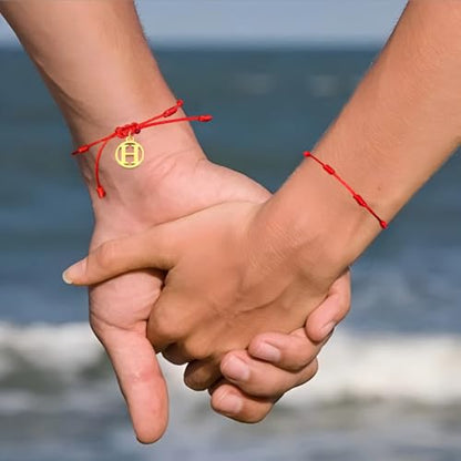 Red String Bracelet with Initial Letter and 7 Protective Knots – Adjustable Kabbalah Bracelet for Women & Men, Personalized Good Luck Charm for Positive Energy - color: H