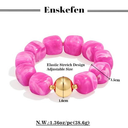 Multicolor Chunky Beaded Bracelet for Women Bold Acrylic Resin Stretch Bracelet Summer Beach Statement Bracelets Trendy Elastic Bangle Jewelry - color: Bead bracelet-rose red