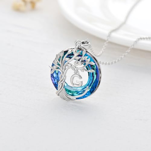 TOUPOP Gifts for Women Tree of Life Initial Necklace 925 Sterling Silver Letter Pendant with Blue Crystal Birthday Jewelry Gifts for Women Her Mom Wife Daughter - color: Tree of Life G Initial