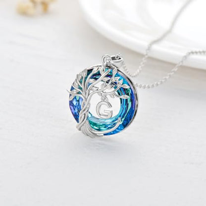 TOUPOP Gifts for Women Tree of Life Initial Necklace 925 Sterling Silver Letter Pendant with Blue Crystal Birthday Jewelry Gifts for Women Her Mom Wife Daughter - color: Tree of Life G Initial