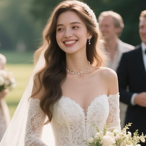 Wedding Jewelry Set for Women CZ Teardrop Flower Leaf Filigree Necklace Earrings Party Prom Accessories - color: Marquise Silver-Tone