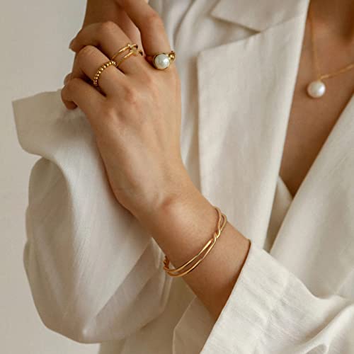 PERNNLA PEARL Dainty Gold Bar Bracelet for Women Simple Delicate Thin Cuff Bangle Hook Bracelet 18K Gold Plated Handmade Minimalist Jewelry - color: 15.Knot