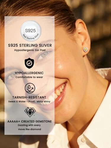 Bestyle 8mm Small Birthstone Earrings for Women with Hypoallergenic Sterling Silver Post,Sparkle Heart/Round Womens Studs Earrings, Great Birthday/Christmas/Anniversary Jewelry for Wife Mother - color: 11. Nov. Yellow Topaz-Heart