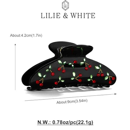 LILIE&WHITE Acrylic Hair Clips For Women Black Claw Clips | With The Rhinestone Pattern In Red Cherry Hair Clip With Claw For Thick Hair Strong Hair Fix Claw Clips - color: HC21221B