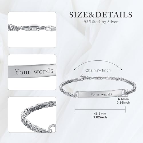 Custom Engraved Byzantine Sterling Silver Bracelet Personalized Bracelet - Custom Name Bracelets for Mom, Wife or Her - Perfect for Birthday, Christmas or Mother's Day Gift - style: Byzantine Bracelet 7+1