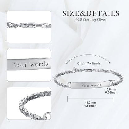 Custom Engraved Byzantine Sterling Silver Bracelet Personalized Bracelet - Custom Name Bracelets for Mom, Wife or Her - Perfect for Birthday, Christmas or Mother's Day Gift - style: Byzantine Bracelet 7+1