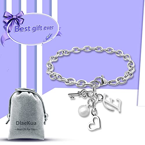 Initial A-Z Bracelets Gift for Women Girls Stainless Steel Chain Bracelet 26 Alphabet Jewelry Gifts for Birthday Anniversary Letter Bracelet Monogram Gifts for Sister Friend Girlfriends Mom 8.26 Inch - color: E
